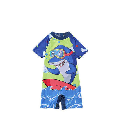 A children's swimsuit, boys and girls, one piece short sleeved sports swimsuit, middle and large children's student cartoon casual swimsuit wholesale 0.14KG