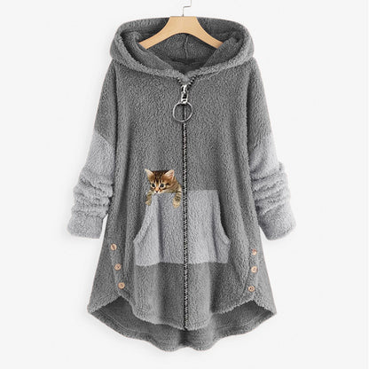 Zipper women's sweatshirt casual loose versatile zipper warm mid-length jacket women's clothing