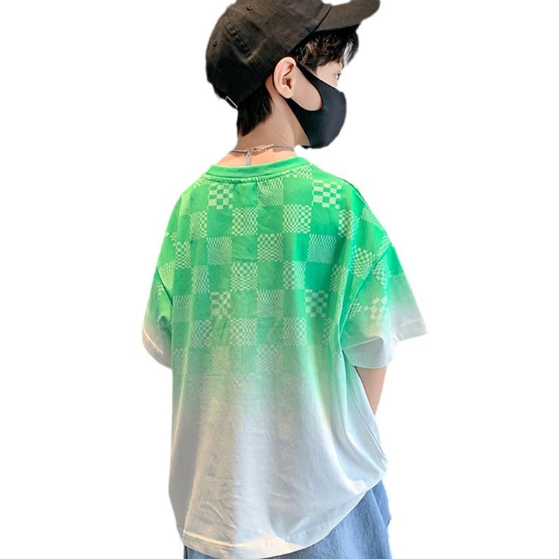 Camiseta de algodón de manga corta para niño, estilo occidental Joker de verano, camiseta holgada de media manga, camiseta informal para niño, ropa para niños Zhongda