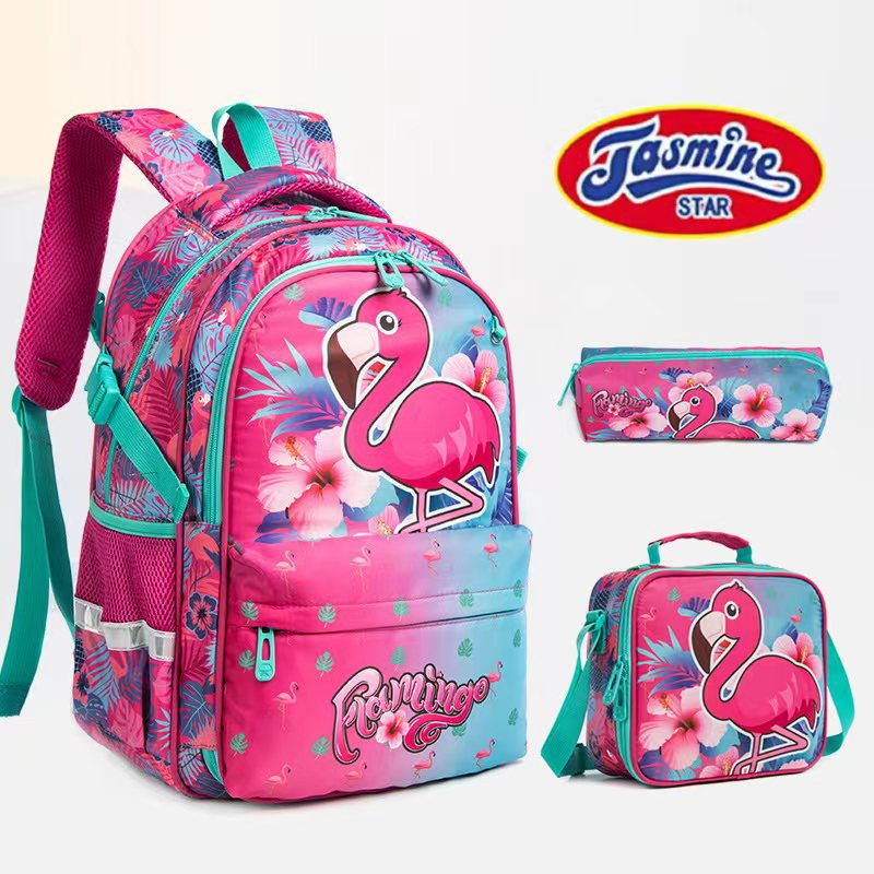 A Cross border New Cute Cartoon Primary School Student 17 inch Side Open Zipper Book Bag Three Piece Set to Reduce Weight for Boys, Girls, and Children's Shoulders