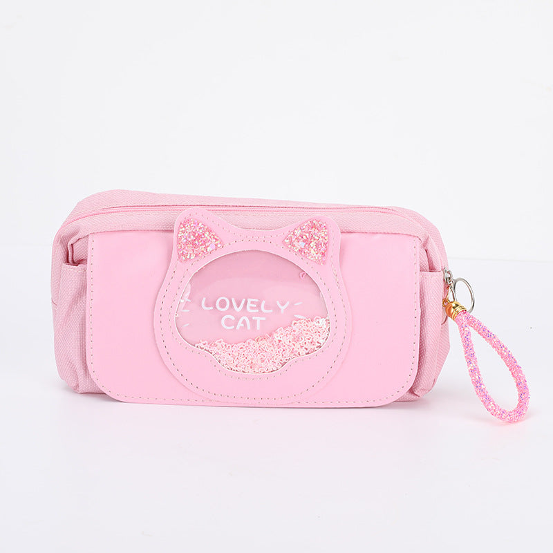 A quicksand cute stationery bag multi-functional stationery box large-capacity pencil case high-value pencil case girl's heart stationery bag