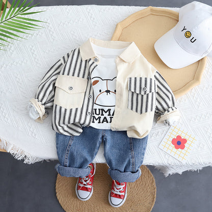 A foreign trade children's clothing kindergarten out clothing men's and women's clothing spring and autumn Internet celebrity children's stripes small and medium **