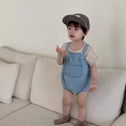 A Children's Summer Clothes Baby Short Sleeve T-Shirt Bib Pants Set Korean Children's Clothes Baby Summer Clothes