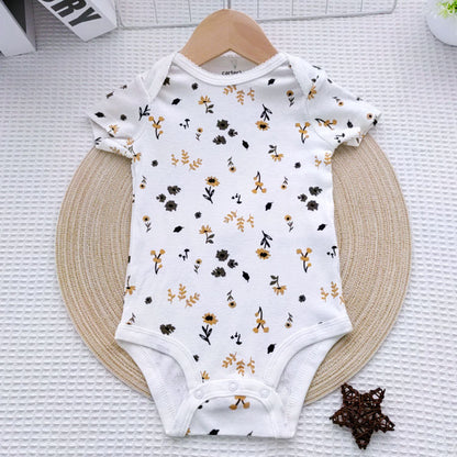 Wholesale of summer short sleeved jumpsuit for boys and girls, newborn pure cotton triangle wrap, baby cartoon clothes