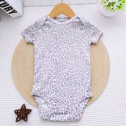 A summer men's and women's treasure triangle crawling newborn short-sleeved cotton leopard print one-piece Ha clothes toddler cartoon animal children's clothing wholesale