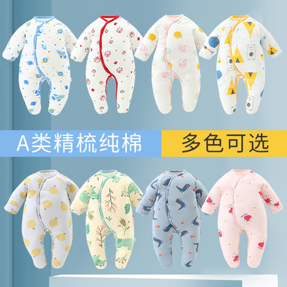 A Autumn and winter baby foot-wrapped onesie padded cotton newborn pure cotton cotton clothes go out to keep warm