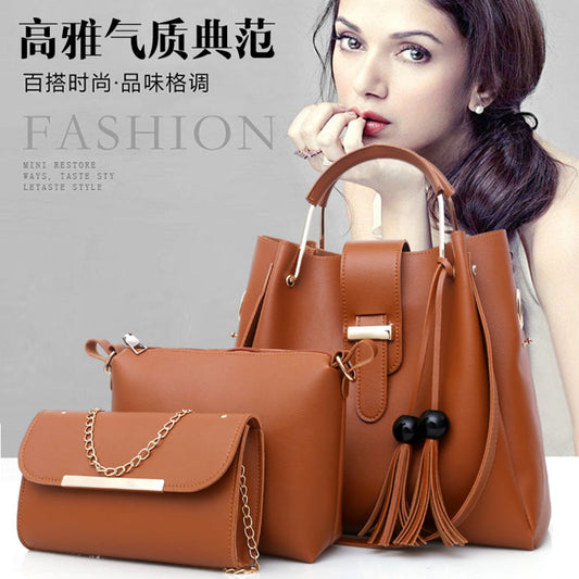 A Cross border Foreign Trade 2023 New Large Capacity Mother and Child Bag Korean Edition Fashion Three Piece Set Simple One Shoulder Crossbody Handbag