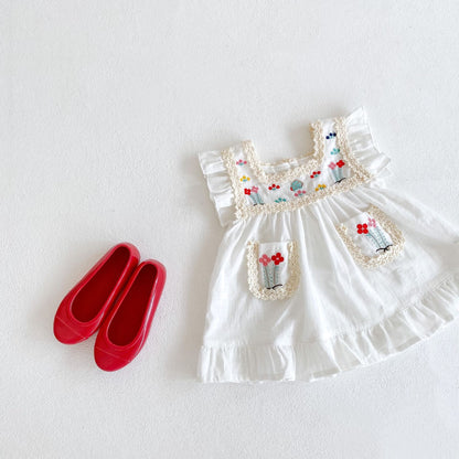 A ins 2023 summer new girl baby embroidered thin dress baby 0-3 years old white dress princess dress