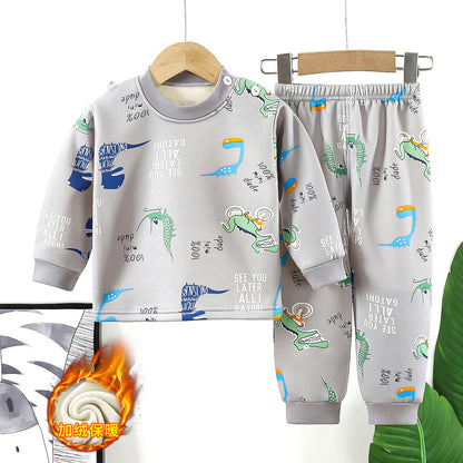 A Children's thermal underwear set Boys, middle children and girls fleece thickened long johns baby pajamas infant children's clothing