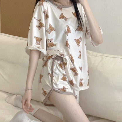 A Trade hot pajamas 2024 pajamas women's summer new short-sleeved shorts crew neck set foreign trade direct sales