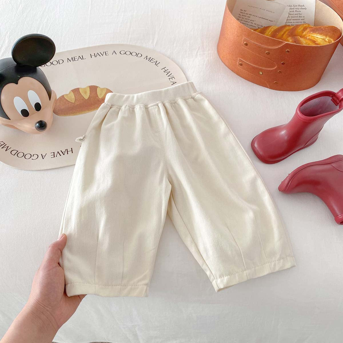 Pantalones casuales de color sólido para primavera/verano para niños, pantalones anchos de algodón tejido para bebés, pantalones de edición coreana para niños y niñas, pantalones para salir con entrepierna abierta 