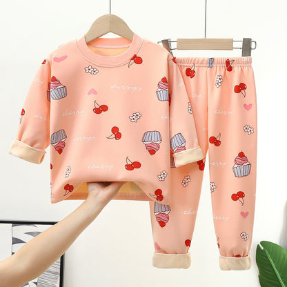 A Children's thermal underwear set Boys, middle children and girls fleece thickened long johns baby pajamas infant children's clothing