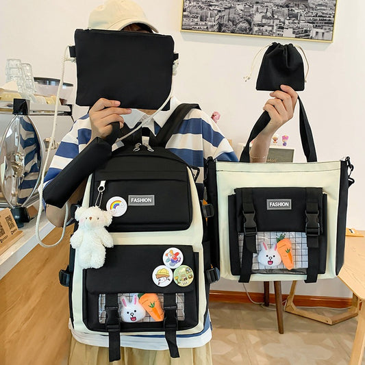 Un nuevo tipo de mochila para estudiantes de primaria en los grados 3 a 5 y 6, versión coreana para mujeres, conjunto de cinco piezas de gran capacidad, mochila para niños, mochila, mochila 