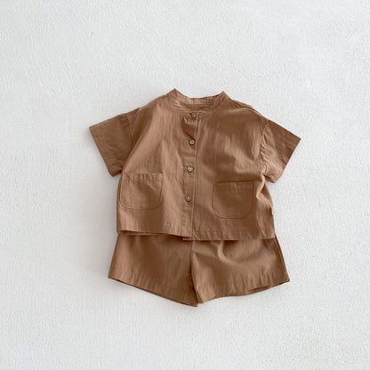 A INS Korean version of the baby summer thin solid color short-sleeved shirt and shorts set for children and boys casual two-piece set