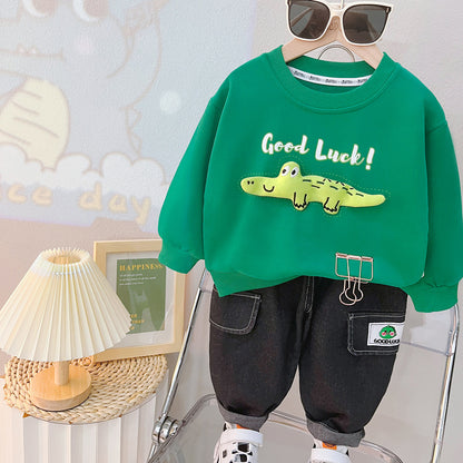 Boy's spring suit, new Korean children's three-dimensional crocodile sweatshirt two-piece spring and autumn boys' tidec 0.3kg