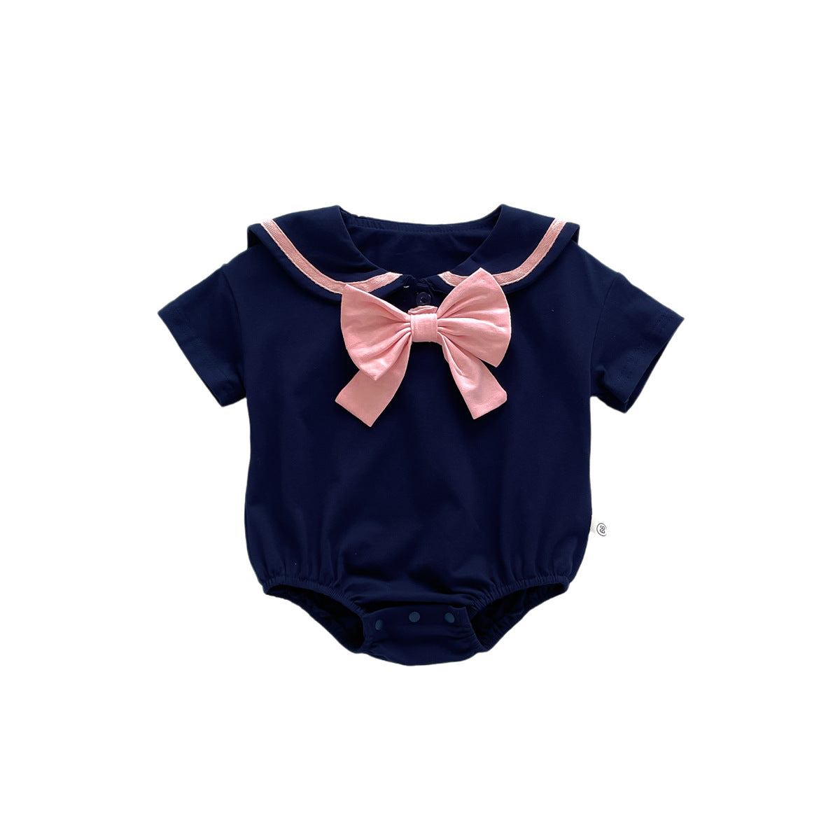 A baby summer new girl baby western-style college wind lapel bow Harbin clothes newborn triangle climbing suit