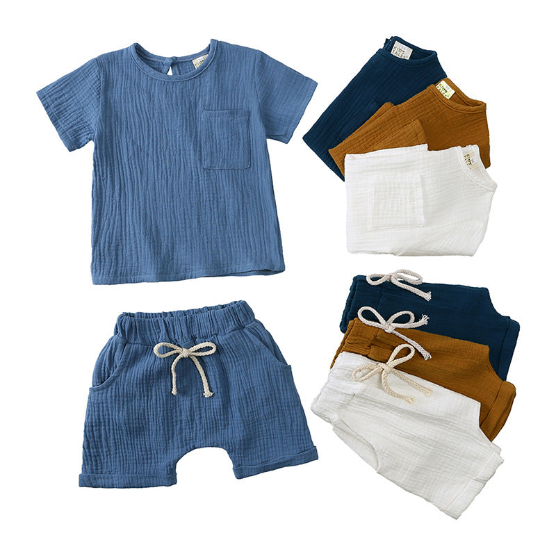 Children&#039;s clothing new infant summer solid color short-sleeved shorts two-piece set 0.123kg