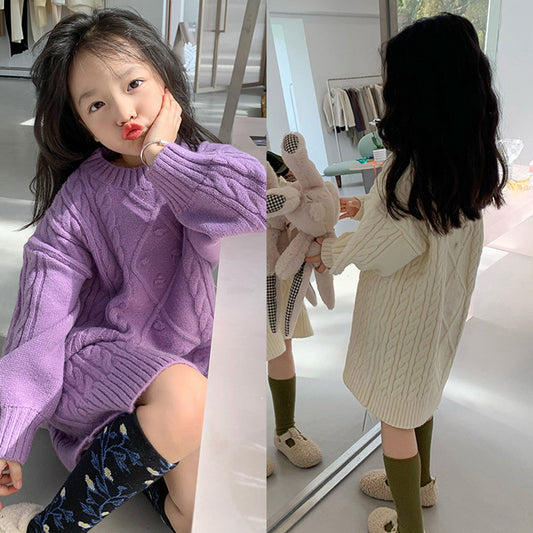 A girls' foreign twist sweater skirt Korean version of children's clothing pullover versatile winter new thickened crew neck knitted sweater