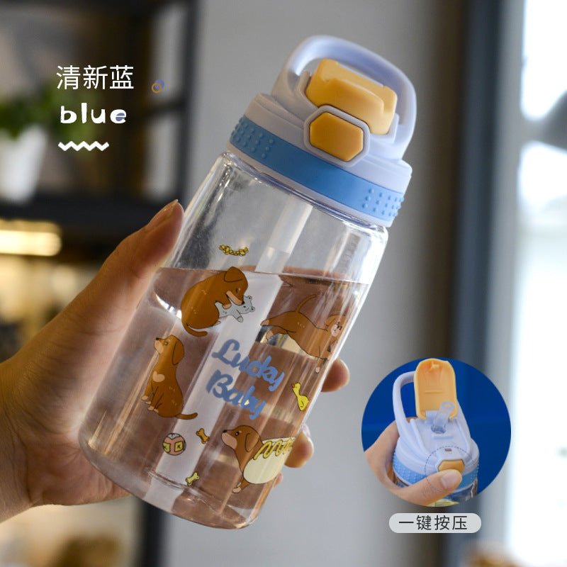 A net red plastic water cup cartoon children's straw cup strap summer high value schoolgirl water bottle bouncing cup wholesale