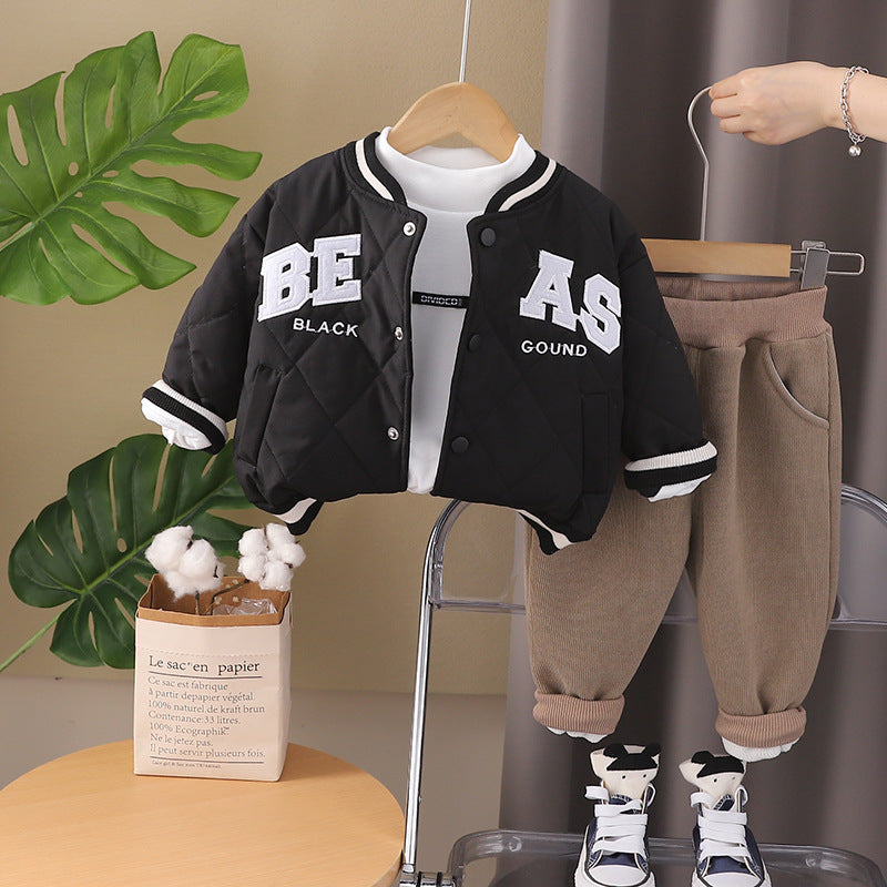 A Children's autumn and winter Korean version of the new sports jacket medium and large children's letter baseball jersey boys' stand-up collar jacket wholesale