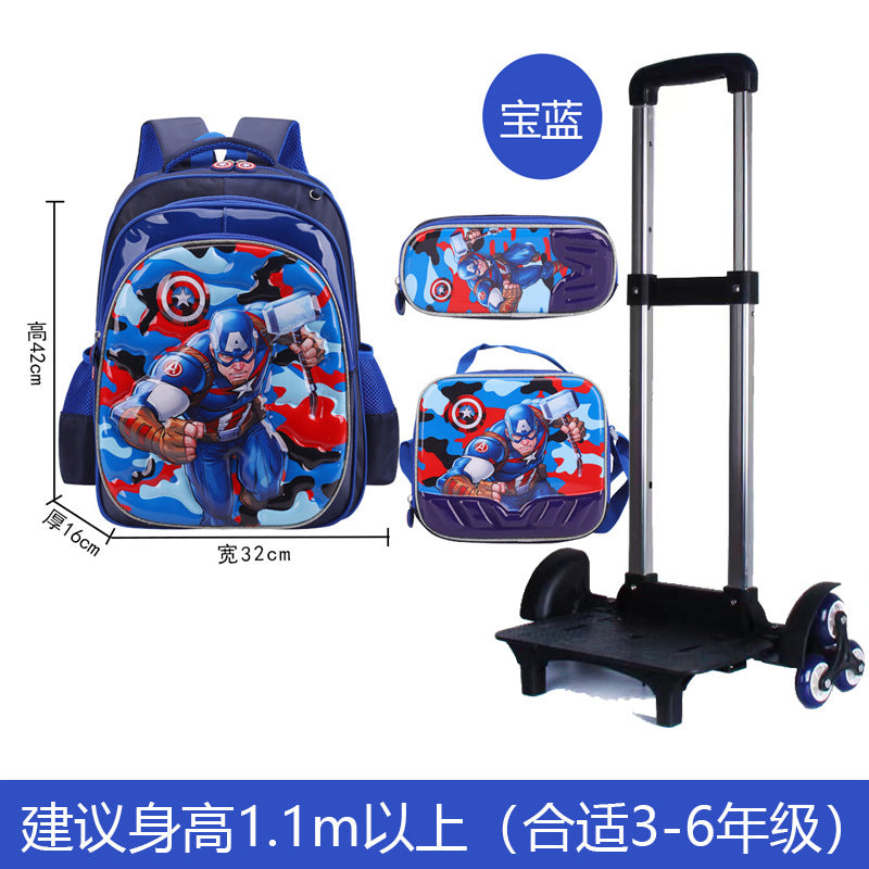 A Factory spot new foreign single three-piece backpack boys, girls, primary school students, children's trolley schoolbags, large capacity