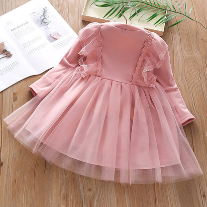 Girls' Spring and Autumn Dress, Puffy Tulle Skirt, Small Kids  New Children's Foreign Style Lace Princess Skirt Long Sleeve 0.18kg