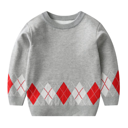 A factory direct sales of new European, American autumn and winter children's plaid sweater double-layer boy baby pullover bottoming knitted sweater