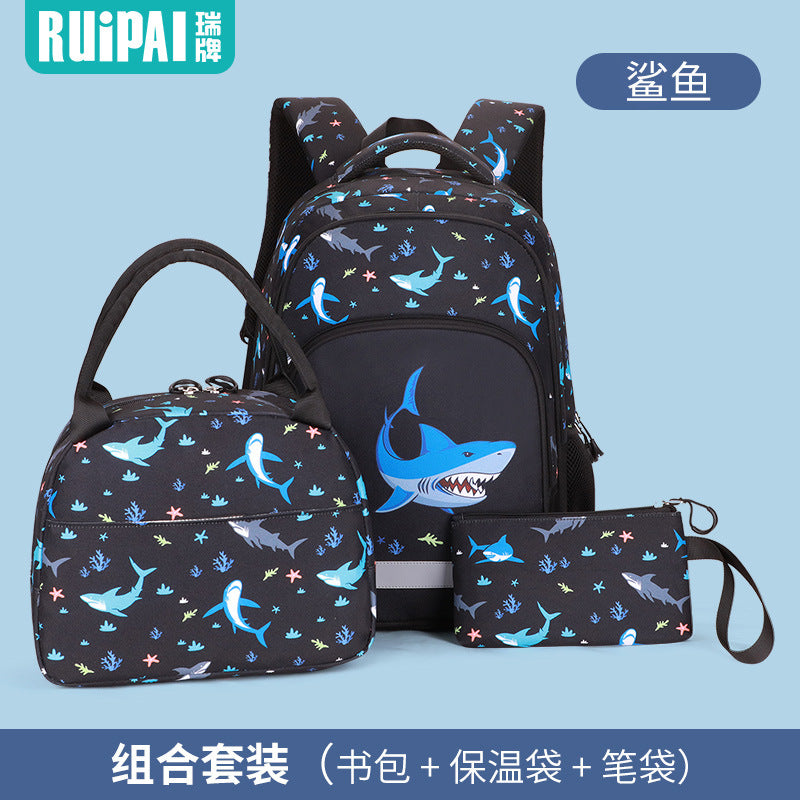 A amazon new style primary school student print kids backpack schoolbag load reduction three-piece school bag wholesale