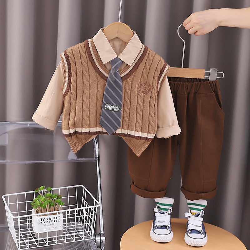 A Children's Shirt Spring and Autumn Fashion Boys' Suit Vest Shirt Autumn Three-piece Set Boys and Girls Handsome Trendy Children's Autumn