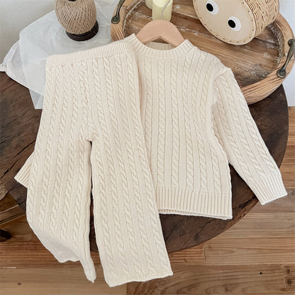 Ropa de invierno para niñas, conjunto de dos piezas de top y pantalones de punto trenzado de estilo coreano, conjunto de suéter informal de estilo occidental para niñas pequeñas 