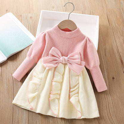 A girls sweater set autumn and winter new Korean version of foreign style bow knitted pullover cute children's doll skirt