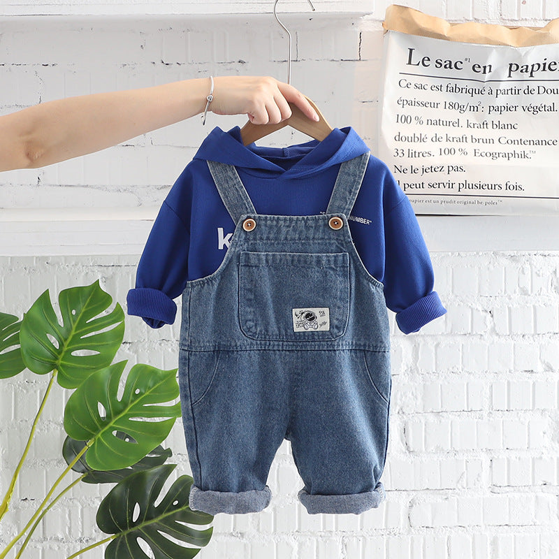 A Baby Autumn Clothing Foreign Style 3 Children's Hooded Overalls Two-piece Set Spring and Autumn Baby Children's Clothing Children's Clothes 1 Year Old