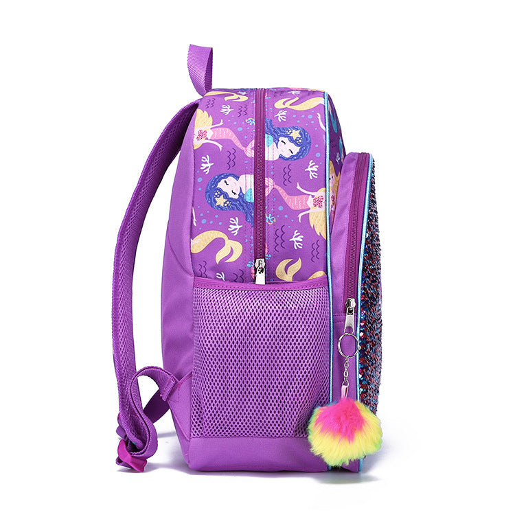 A spot mermaid three piece set for elementary school students, backpack for children, cross-border Amazon backpack