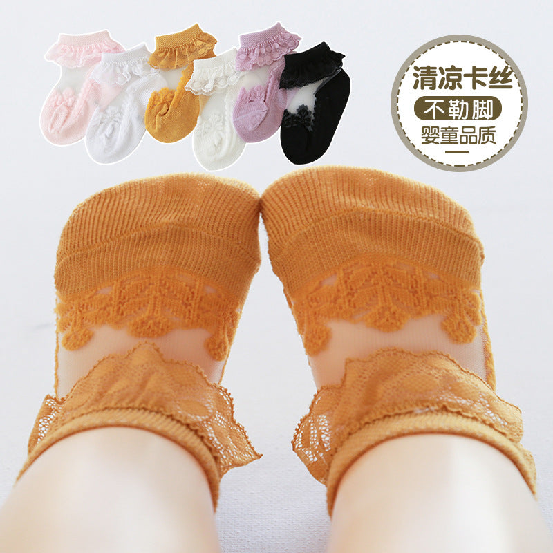 price for 10 piece baby socks ultra-thin princess children&#039;s baby silk ice crystal hoop lace socks in summer （weight 0.02kg)