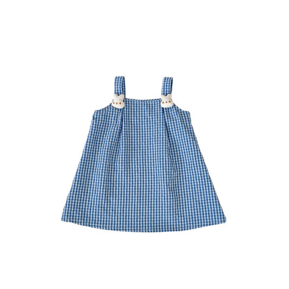 A ins2024 summer infant girl baby 0-3 years old rabbit cartoon suspender plaid A-line skirt dress