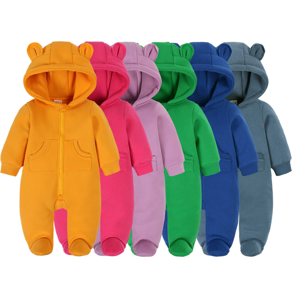 A AliExpress wish newborn baby onesie autumn and winter fleece thick warm climbing clothes baby winter foot-wrapped Romper