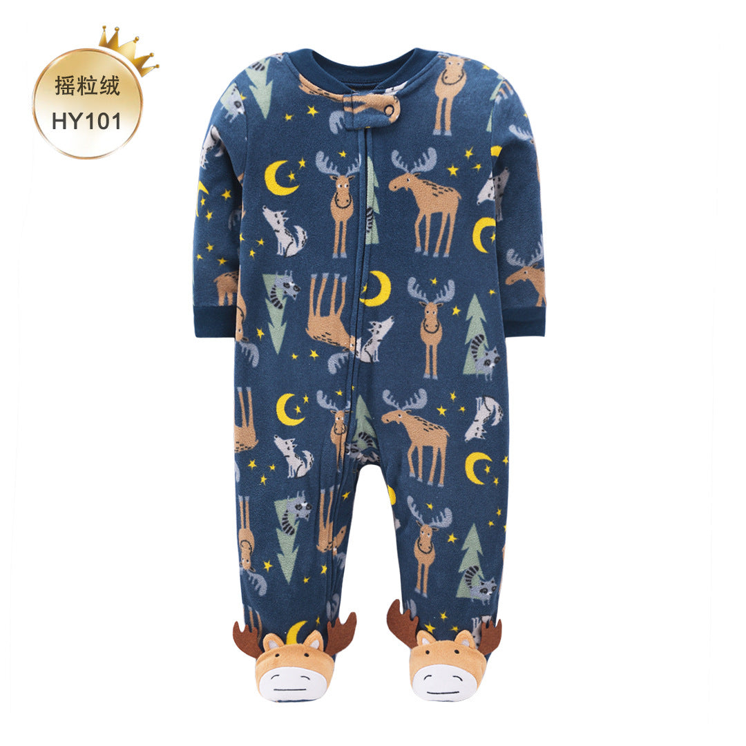 A newborn onesie newborn baby Romper baby fleece long-sleeved socks foot climbing clothes autumn and winter loungewear