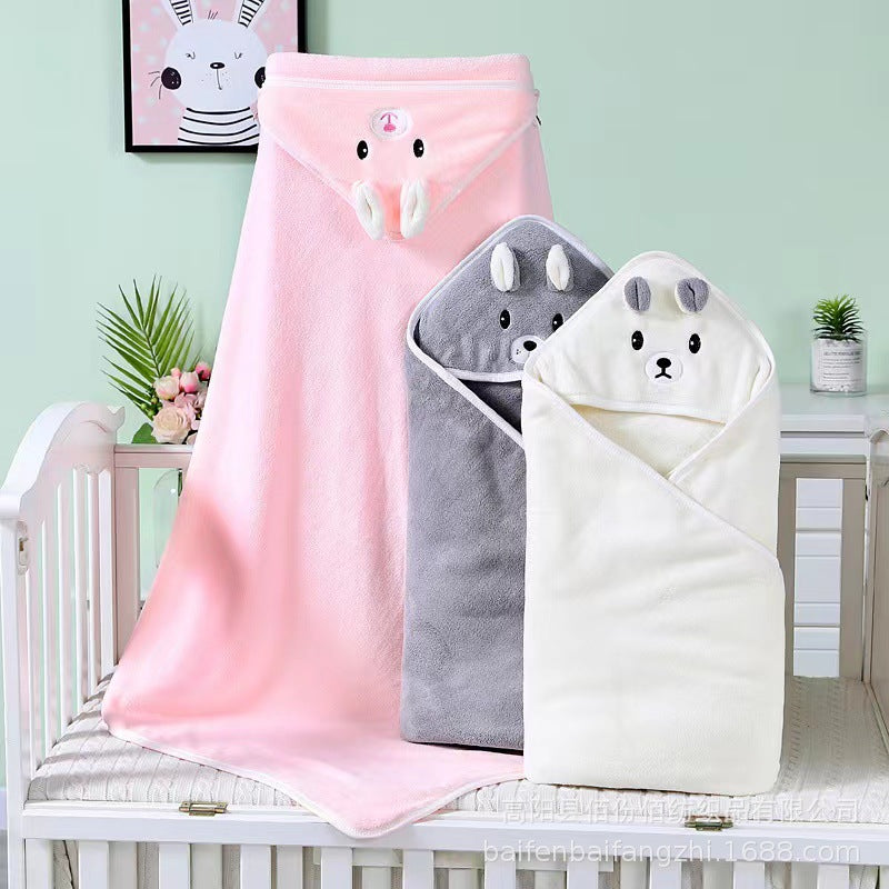 Coral velvet quilt children's absorbent hooded cartoon bath towel