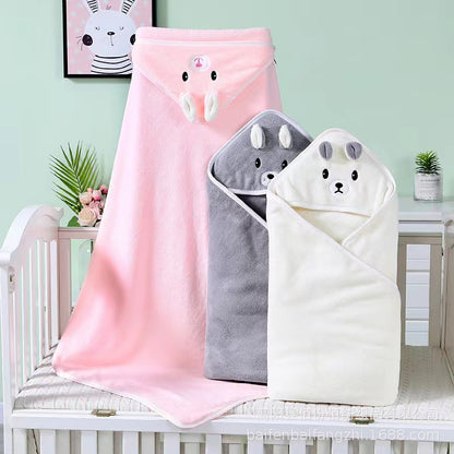 Coral velvet quilt children's absorbent hooded cartoon bath towel