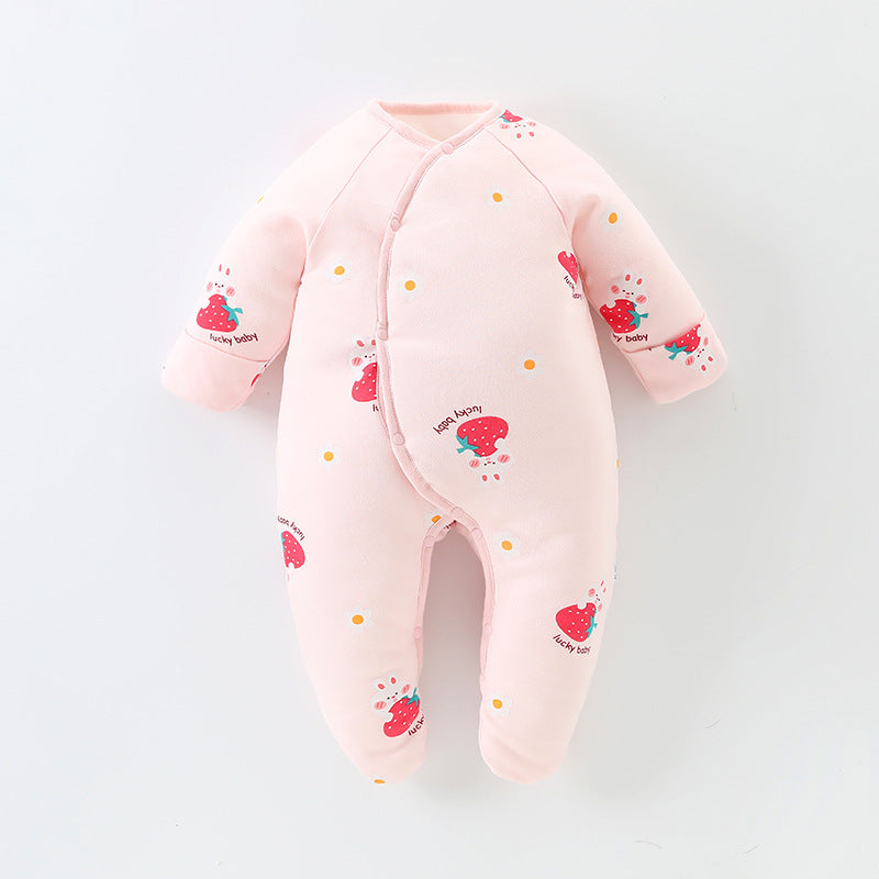 A Autumn and winter baby foot-wrapped onesie padded cotton newborn pure cotton cotton clothes go out to keep warm