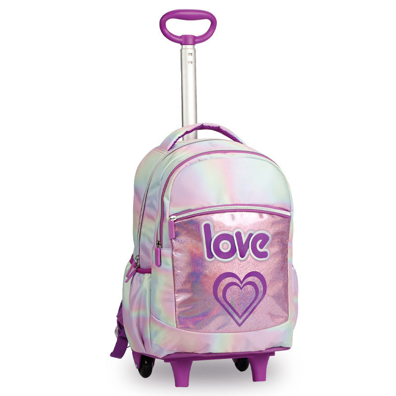 Mochila escolar con ruedas 2023 para estudiantes de primaria, mochila de fútbol de tres piezas, mochila con ruedas para niños de alta calidad de color morado Love 