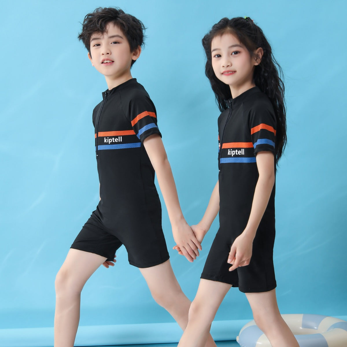 Traje de baño de ángulo plano de manga corta para niños pequeños, medianos y grandes, niños y niñas, traje de baño para padres e hijos, versión coreana, traje de entrenamiento de secado rápido para hermanos, 0,1 kg 