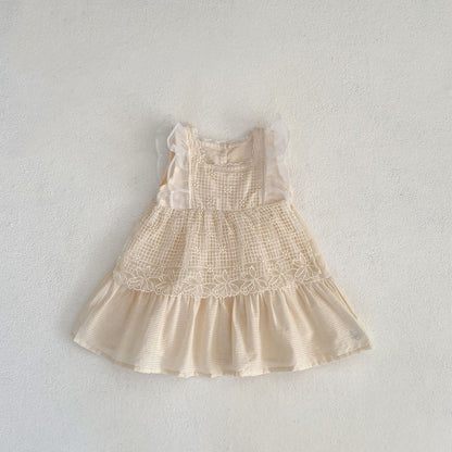 Vestido de princesa dulce para niña de verano 2024, vestido de banquete de cien días para niña, vestido de encaje de moda con mangas pequeñas y volantes 