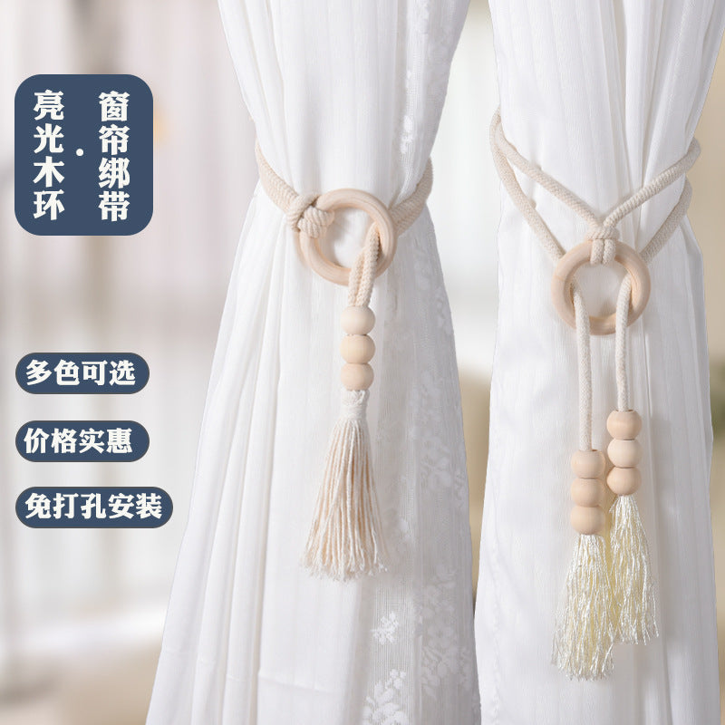 A Cross-border Nordic simple curtain strap wooden ring creative storage buckle strap tassel lace decorative accessories accessories