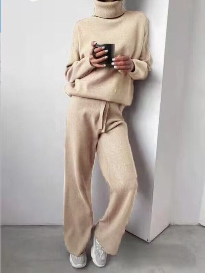 A Cross-border casual fashion suit women's autumn and winter cross-border Amazon European and American turtleneck solid color sweater knitted pants women