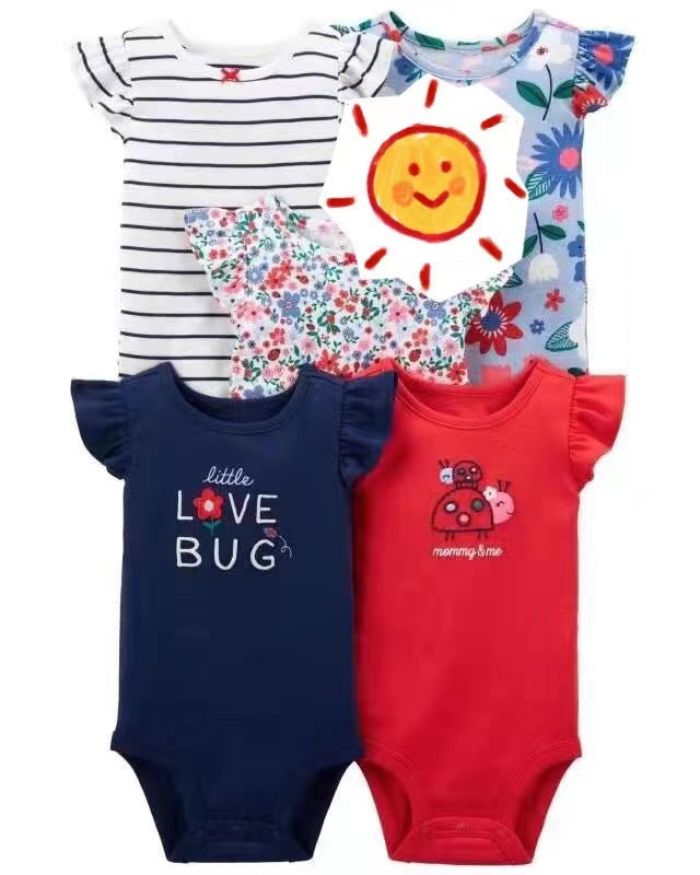 Children's summer new infant short-sleeved triangle clothes crawling clothes, five baby onesies, price for 5 piece 0.28kg