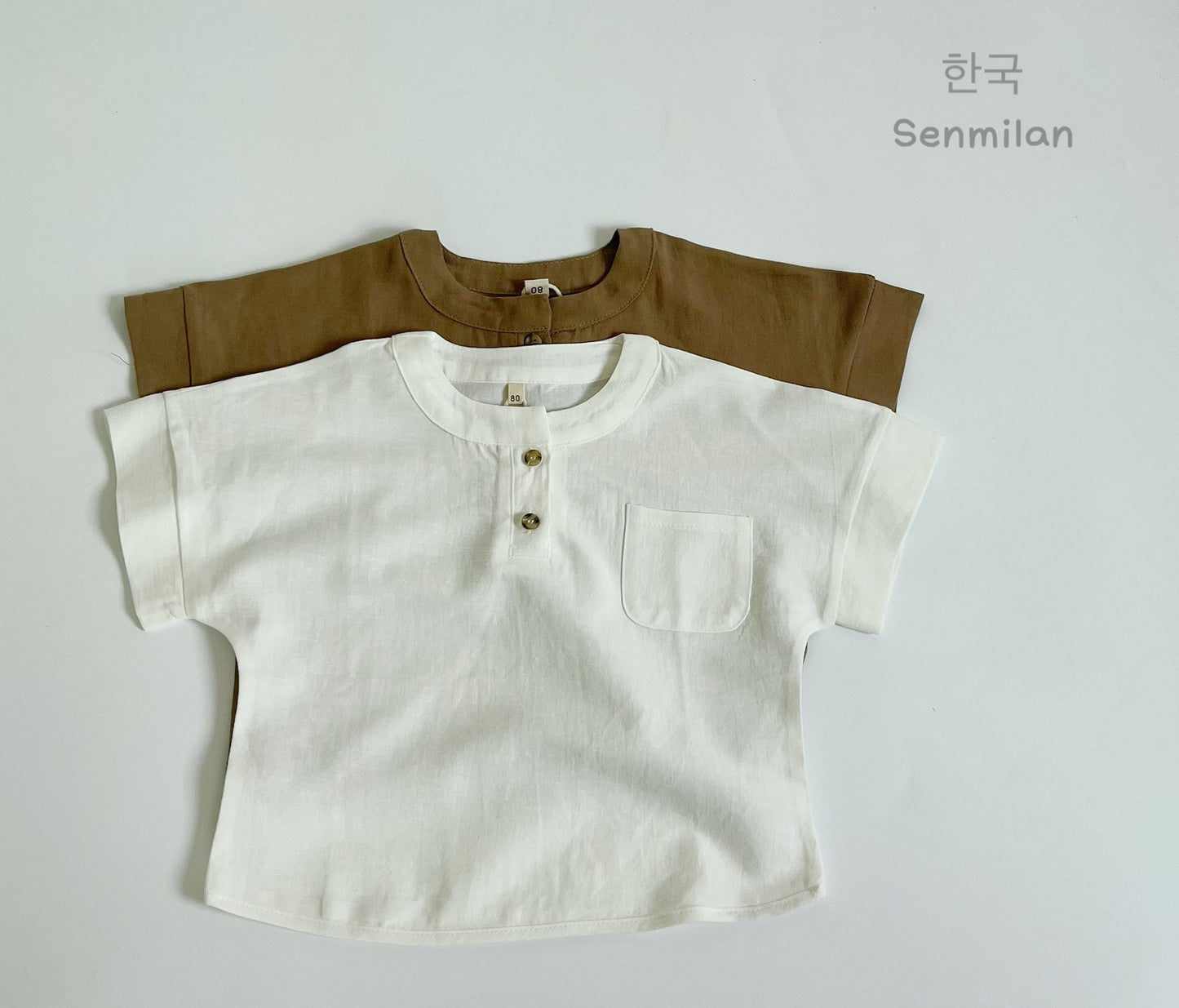 Children's Korean Shirt Summer New Round Neck Cotton Linen Shirt Men's and Women's Foreign Atmosphere Bat Sleeve Open Sleeve Short Sleeve Top 0.3kg