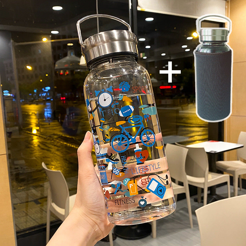 A 0WYV1000ml Household Large Capacity Water Bottle Portable for Men and Women with Filtered Tea Making Cup Fashionable Graffiti Heat Resistant Glass BOTTLES