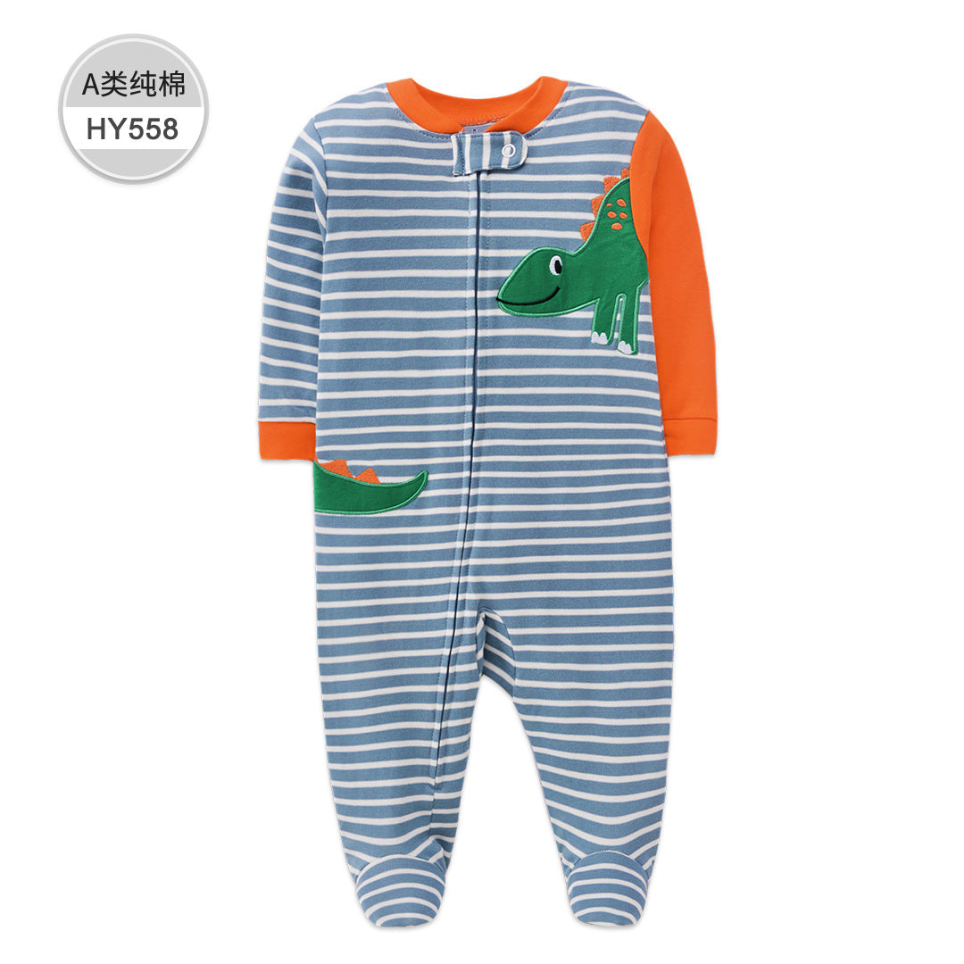 A Foreign trade baby foot-wrapped onesie long-sleeved cotton thin baby four-season air-conditioned clothing pajamas and socks climbing clothing