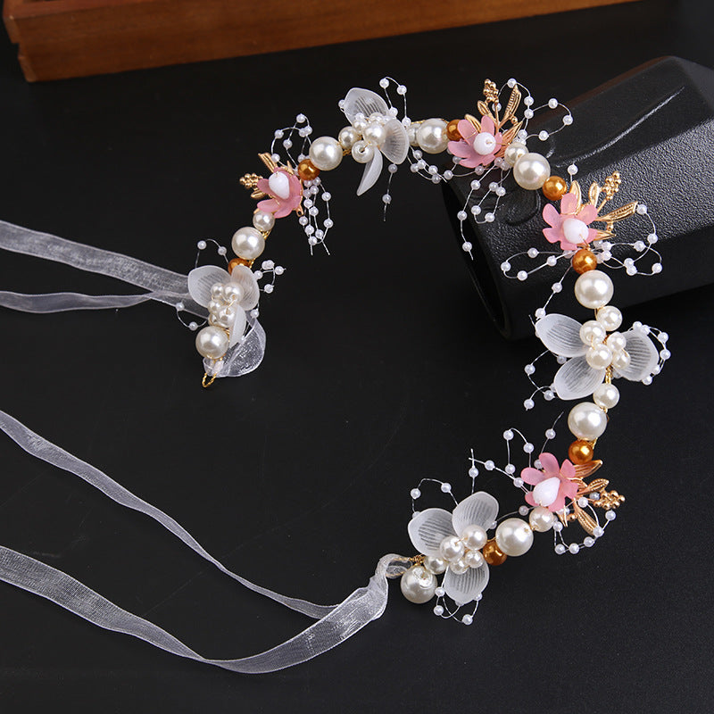 PRICE FOR 10 PIECE Super Immortal Golden Leaf Headband Flower Flower wreath Pearl Hair Band Niang New Crown Sweet European Wedding Dress Children's Headwear (weight:31.1g)